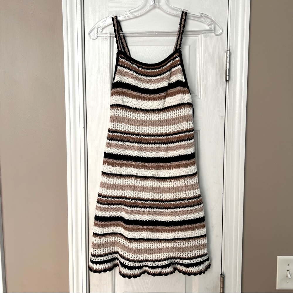 American Eagle Crochet Mini Dress Brown, Cream & Black Size XS